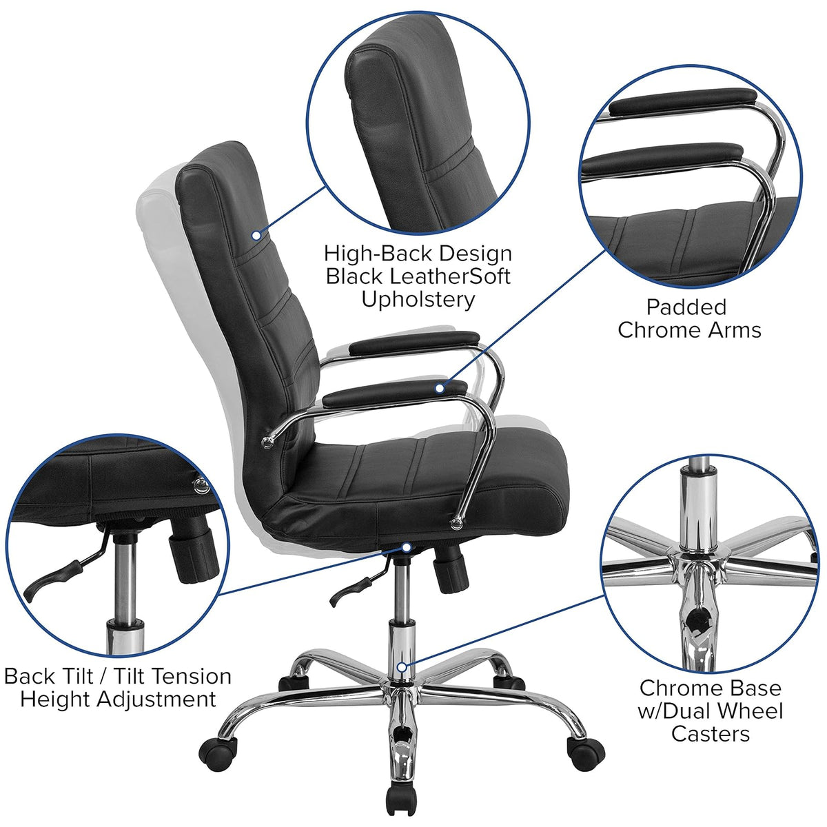 Flash Furniture High Back Office Chair | High Back LeatherSoft Executive Office Swivel Chair with Wheels