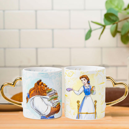 Silver Buffalo Disney Princess Beauty and the Beast Don't Mind the Books - Juego de 2 tazas de cerámica, 14 onzas