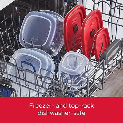 Rubbermaid - 2063704 Rubbermaid Easy Find - Recipientes de almacenamiento de alimentos con tapas ventiladas, juego de 21 (42 piezas en total), rojo