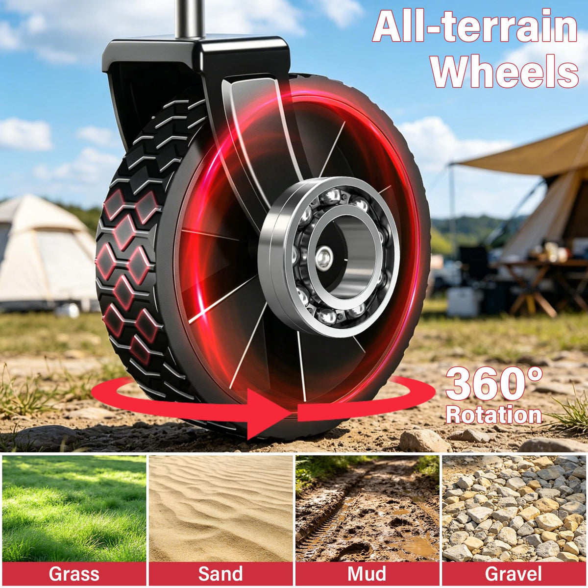 Carro Plegable, Carro Plegable con Ruedas Todo Terreno y 2 portavasos, carros Plegables Ligeros y portátiles para Playa, Camping, comestibles, jardín Deportivo, 360 Libras/Negro