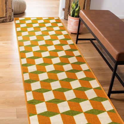 Rugshop Budelli - Alfombra geométrica contemporánea Que no desprende Pelusa, para terraza, Patio, Patio Trasero, Antideslizante, para Interiores y Exteriores, 2 x 7 pies, Color Naranja
