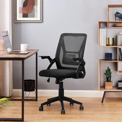 VECELO - Silla de Oficina ergonómica giratoria con Brazos Ajustables, Soporte Lumbar de Malla para Trabajo de computadora, Color Negro
