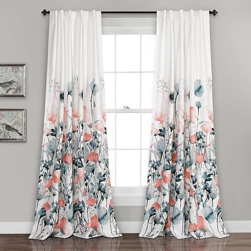 Lush DÉCOR Zuri - Juego de Cortinas para Ventana de filtrado de luz para Sala de Estar, Comedor, recámara (par), 84 x 52 Pulgadas, Azul y Coral, 2 Unidades