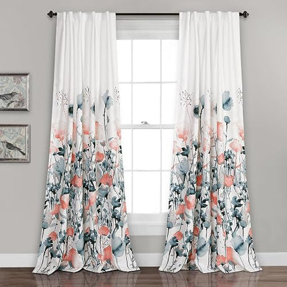 Lush DÉCOR Zuri - Juego de Cortinas para Ventana de filtrado de luz para Sala de Estar, Comedor, recámara (par), 84 x 52 Pulgadas, Azul y Coral, 2 Unidades