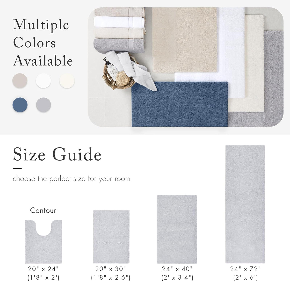 MADISON PARK SIGNATURE - Alfombra de Felpa Antideslizante, Absorbente, de Secado rápido, diseño de SPA, decoración de baño, malvavisco, 2 x 6 pies, Color Plateado