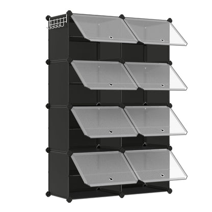 SONGMICS Armario Zapatero Modular, Organizador de Zapatos con Puertas, 83 x 32 x 122 cm, para 32 Pares, Negro, Colección Damion MLPC034B01 - 8 Cubes - Negro