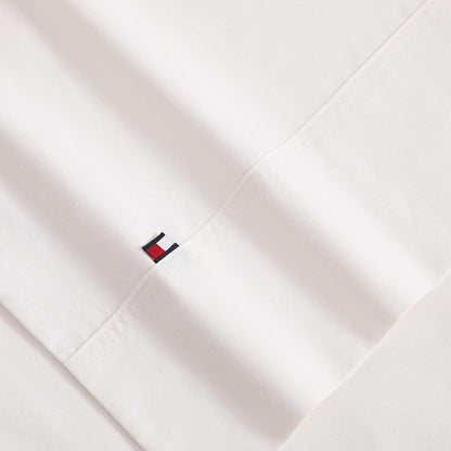 Tommy Hilfiger - Juego de sábanas, Ropa de Cama de percal de algodón Lavado con Fundas de Almohada a Juego, crujiente y Fresco, básico sólido para el hogar (Marfil, Queen)