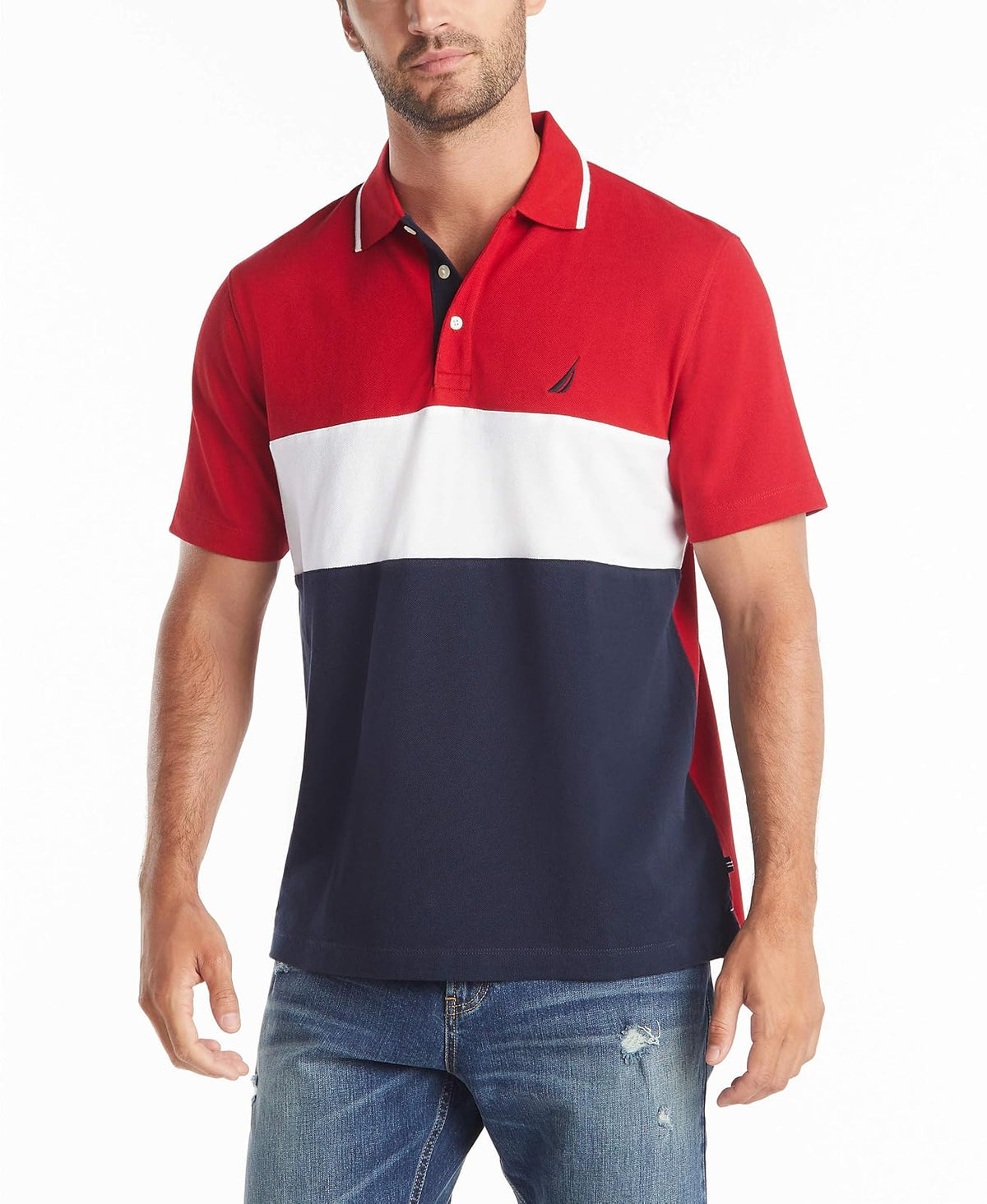 Nautica Polo de Manga Corta 100% algodón piqué Bloque de Color Camisa de Polo para Hombre