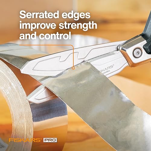 Fiskars Pro PowerArc Tijeras de Acero Inoxidable 10 Pulgadas | Las cuchillas PowerArc hacen que los cortes sean más fáciles, aislamiento de corte industrial, cinta adhesiva, cartón, cuerda