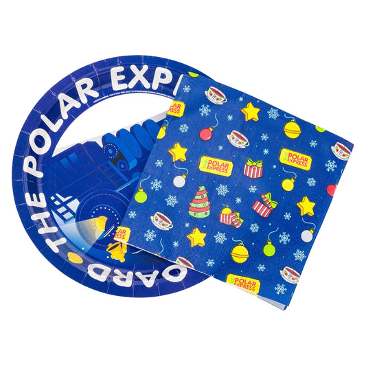 Silver Buffalo The Polar Express All Aboard - Paquete de 32 platos de papel desechables y servilletas para fiestas
