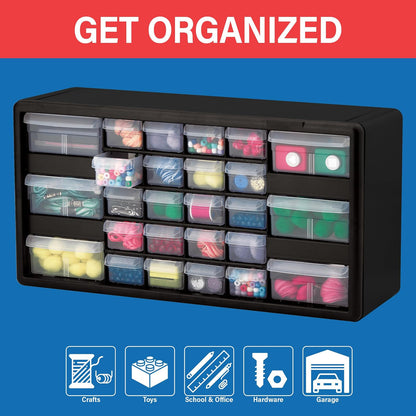 Akro-Mils - 10126 Armario de 26 cajones para almacenamiento de piezas de plástico y manualidades, 20 x 10 x 6 1/2 pulgadas, negro