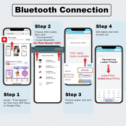 Memoking Etiquetadora D30 – Impresora térmica de Etiquetas Bluetooth, Mini máquina de Etiquetas Recargable, Impresora portátil para Hacer calcomanías,