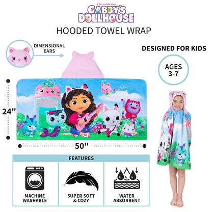 DreamWorks Gabby's Dollhouse - Toalla de Rizo de algodón Suave con Capucha, 61 x 127 cm, por Franco Kids