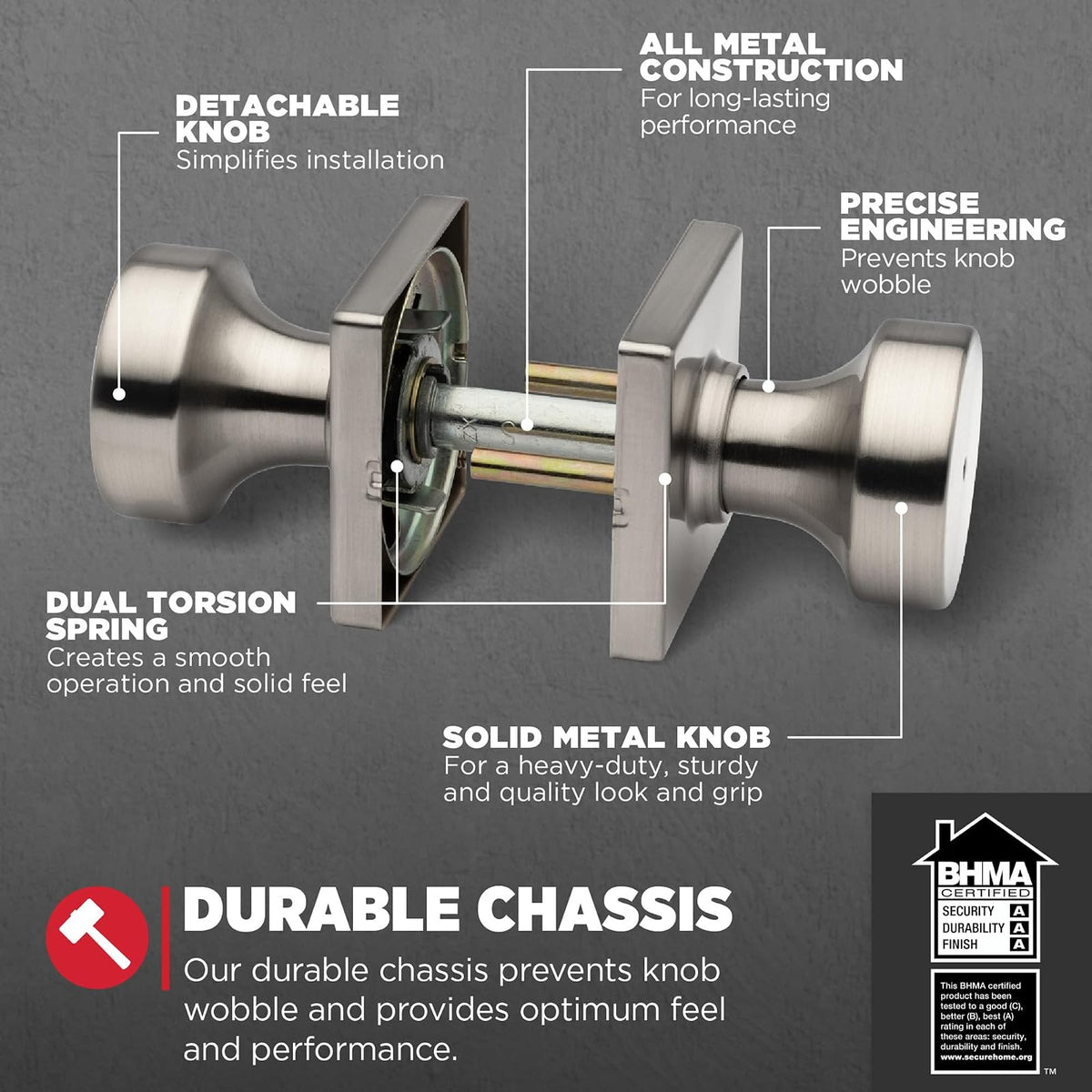 Kwikset Pismo - perilla de puerta de privacidad interior con cerradura, manija de puerta para baño y recámara, níquel satinado sin llave, con protección Microban