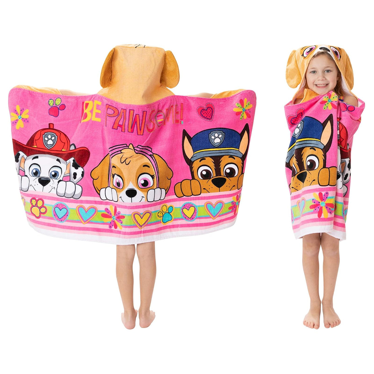 Franco Nickelodeon Toallero con Capucha, Azul, 24" x 50", 1 + Toallero con Capucha, Pink/Brown Girls, 24" x 50", 1