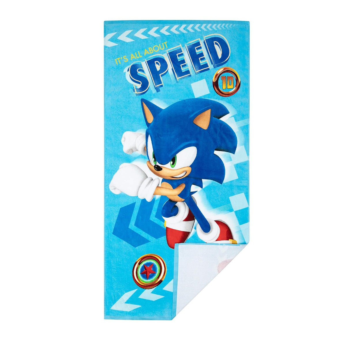 Franco Sonic The Hedgehog Toalla de Playa de poliéster Reciclado, 58 x 28 Pulgadas, patrón Listo para Correr