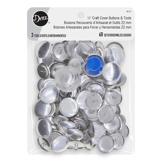 Dritz - Kit de botones de cubierta tamaño 36 incluye plantilla, herramientas y cierres de botones, 7/8 pulgadas, 60 quilates, ninguno, níquel