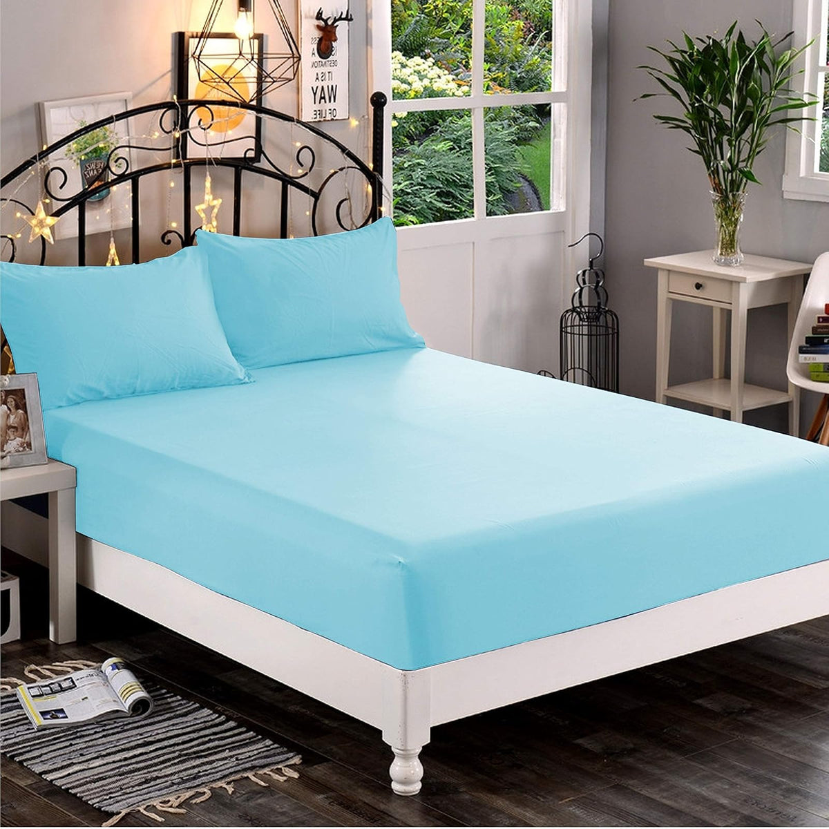 Sábana Bajera Ajustable Elegant Comfort de Microfibra - Aqua Blue - California King