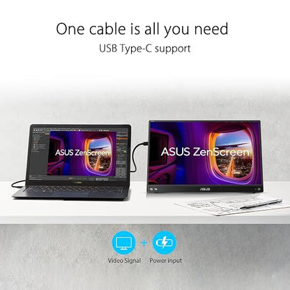 ASUS ZenScreen MB16AHV Monitor Portátil Full HD HDMI como Segunda Pantalla | IPS FHD 1920x1080, portátil 0.9kg y 10mm, doble USB-C + Mini-HDMI, superficie antibacterial, base plegable y trípode 1/4"