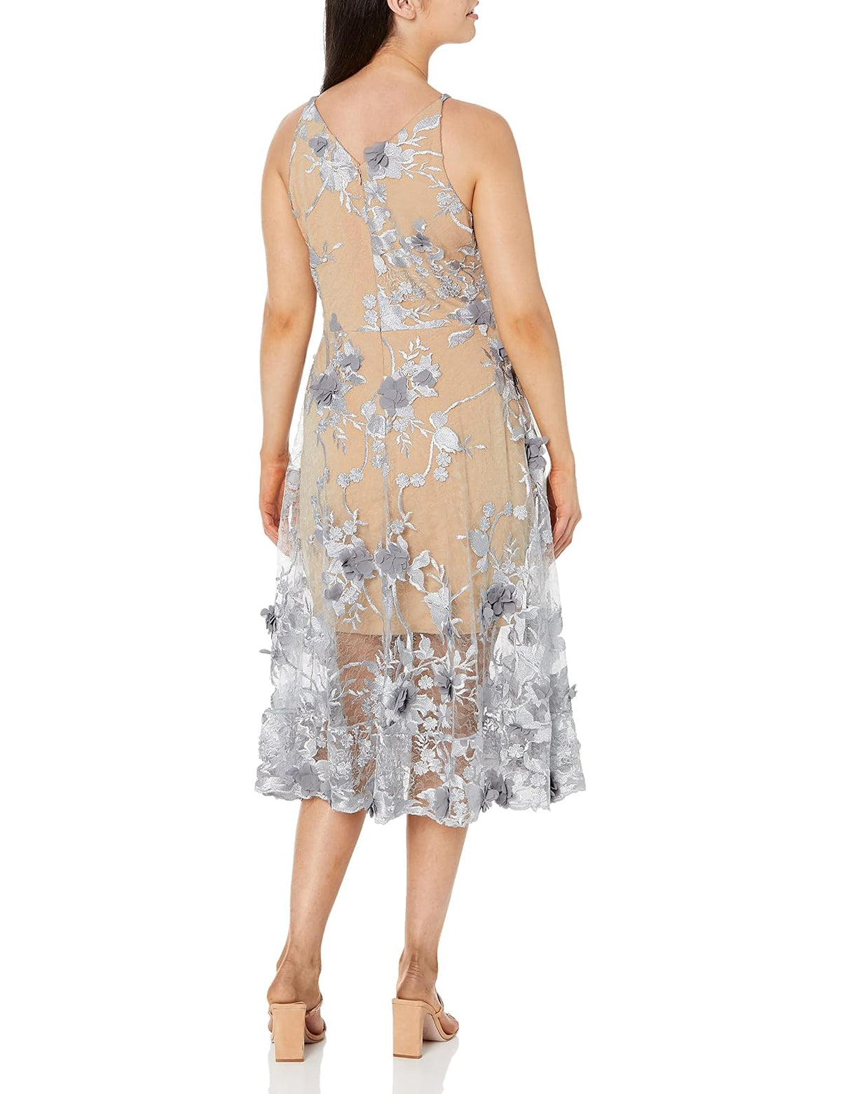 Dress the Population Audrey Spaghetti Correa Midi A-Line 3D Floral Vestido Vestido para Mujer