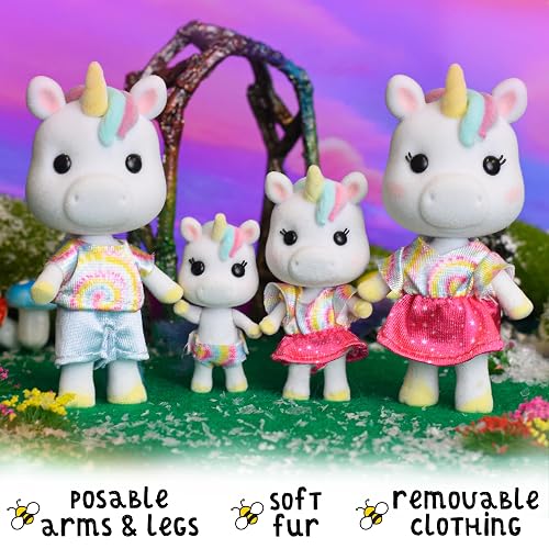Sunny Days Entertainment Honey Bee Acres Rainbow Ridge Daydreamers Unicorn Family - 4 muñecas en Miniatura | Cifras coleccionables de fantasía pequeñas | Juguetes de Juego para niños