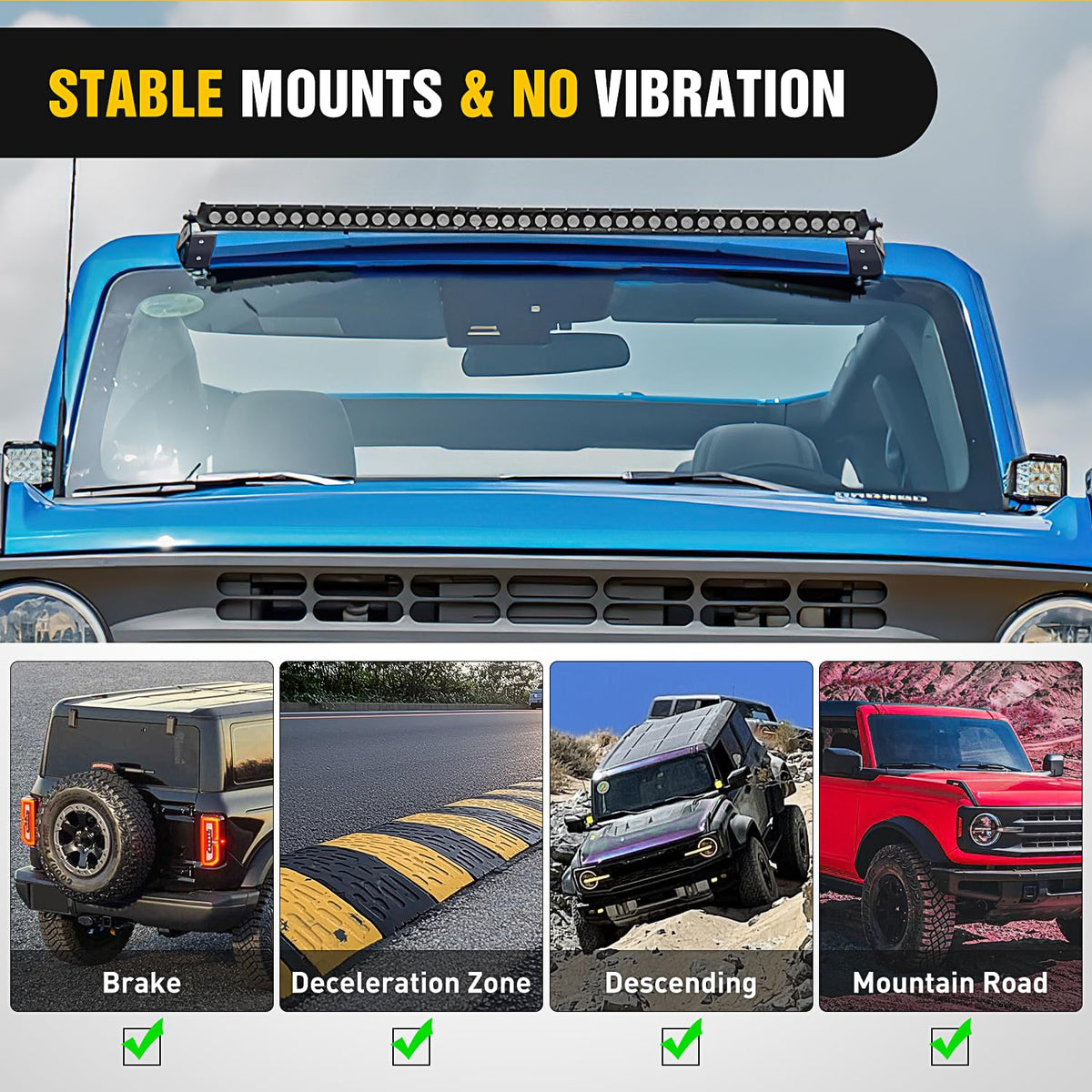 Nilight - Soporte de Barra de luz LED Curvada de 42 Pulgadas, Soporte de Montaje Superior para Parabrisas compatibles con Ford Bronco 2 Puertas y 4 Puertas 2021 2022 2023 2024