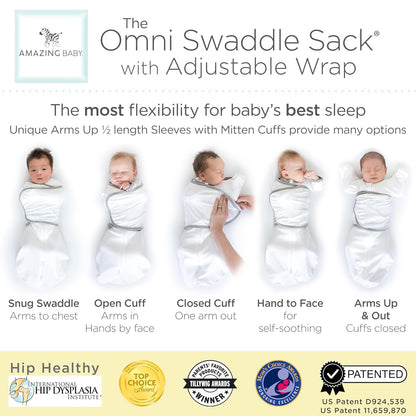 Amazing Baby Omni - Saco envolvente de 6 vías con mangas envolventes y puños de manopla, fácil transición de envoltura, mejor sueño para niñas recién nacidas, rayas rosas, S de 0 a 3 meses