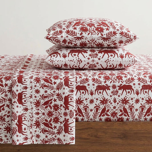 Eddie Bauer - Juego de sábanas de Franela de algodón, Cepillado para Mayor suavidad, decoración acogedora del hogar (Rojo Arcadia, tamaño Individual)