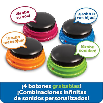 Learning Resources Recordable Answer Buzzers Set de 4 | Materiales para Maestros y Clases, Botón de Efectos de Sonido, Juegos de Trivia, Herramientas de Participación