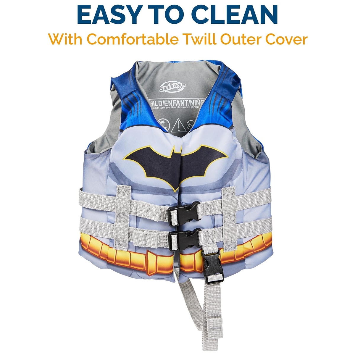 SwimWays DC Swim Trainer Life Jacket, US Coast Guard Approved Life Vest Kids Swim Vest, Pool Floats & Life Jackets for Kids 33-55 lbs, Batman
