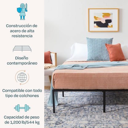 Linenspa - Base de Cama Metálica Reforzada Queen - Estructura de Acero con Láminas Metálicas - Almacenamiento Bajo Cama - Fácil de Armar Herramienta Incluida - Ideal para Cualquier Recámara