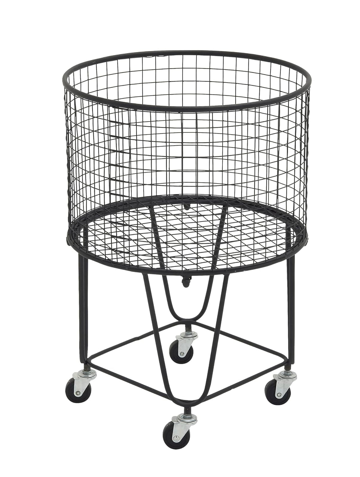 CosmoLiving by Cosmopolitan Metal Deep Set Rolling Mesh Laundry Basket Storage Cart, 17" x 17" x 25", Black