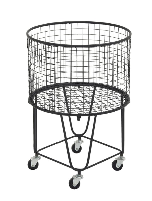 CosmoLiving by Cosmopolitan Metal Deep Set Rolling Mesh Laundry Basket Storage Cart, 17" x 17" x 25", Black