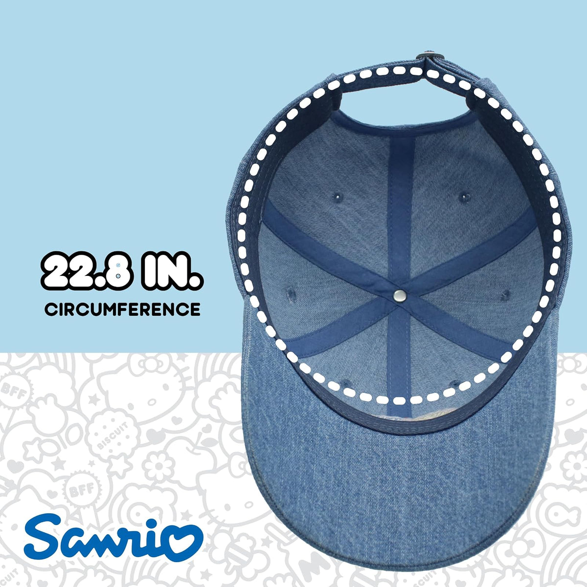 Cinnamoroll - Gorro de béisbol de algodón para Mujer con Borde Curvado, Tela Vaquera, Talla única, Azul (Denim), One Size