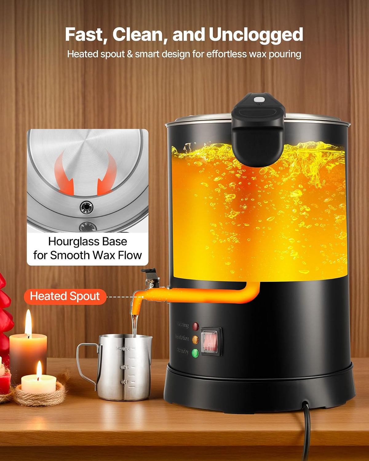 VEVOR Fundidor de cera para hacer velas, 10.6 cuartos de galón, calentamiento rápido y uniforme, con pico vertedor fácil y control de temperatura, crisol de cera para hacer velas y jabones