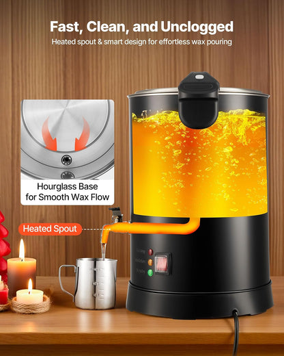 VEVOR Fundidor de cera para hacer velas, 10.6 cuartos de galón, calentamiento rápido y uniforme, con pico vertedor fácil y control de temperatura, crisol de cera para hacer velas y jabones