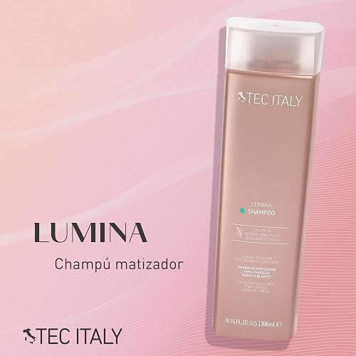 TEC ITALY Lumina Shampoo Iluminador Matizador Cabello Rubio o Blanco 300 ml | Diseñado para mantener matices fríos en cabellos claros. Purifica suavemente y aporta una apariencia más luminosa.