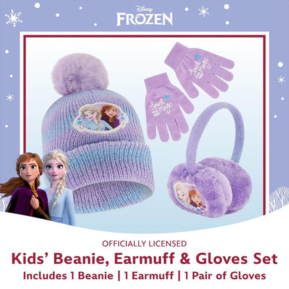 Disney Girls - Juego de gorro de invierno, orejeras y guantes para niños, Frozen para edades de 4 a 7 años