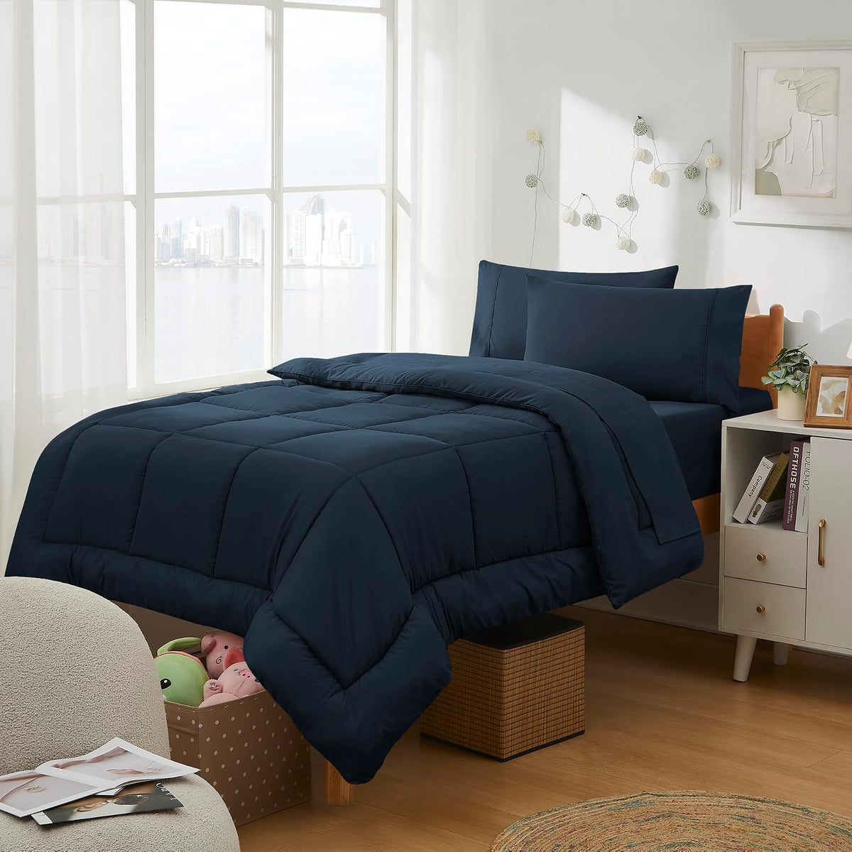 Sweet Home Collection Juego de Edredón de 5 Piezas para Cama Individual - Individual Extra Grande - Azul marino