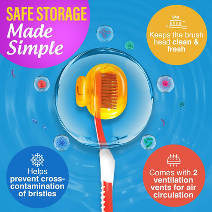 GuruNanda - Paquete de 4 cápsulas de cepillo para polvo de dientes para cepillos manuales y eléctricos, protector de cepillo para polvo de dientes de plástico con clips con vapores de aceite esencial