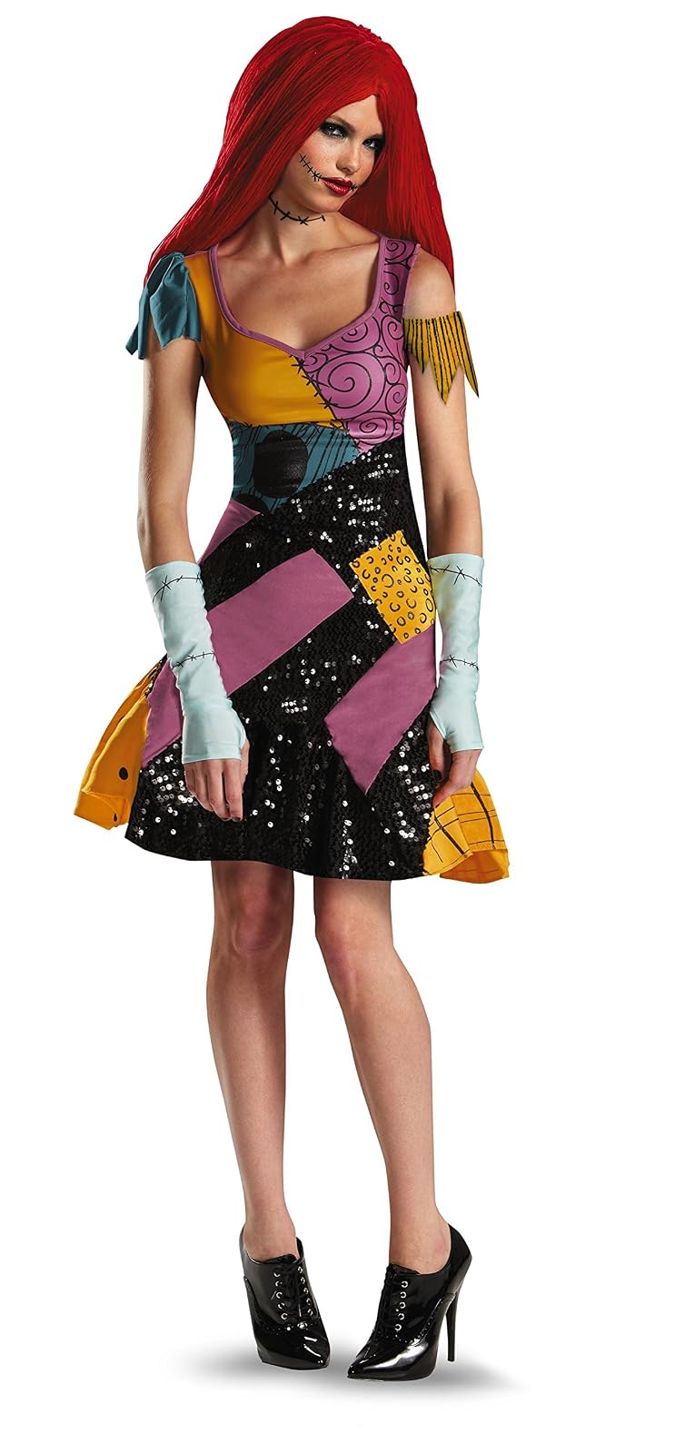 Disfraz de Tim Burtons The Nightmare Before Christmas Sally Glam para adultos, amarillo/negro/morado, mediano/8-10, Amarillo/Negro/Morado, M (8-10)