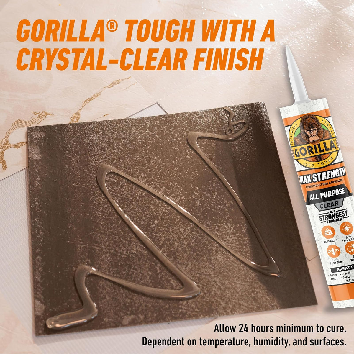Gorilla Max Strength - calcomanía de construcción, pegamento transparente, cartucho de 9 onzas (paquete de 2) - Relleno de huecos e impermeable