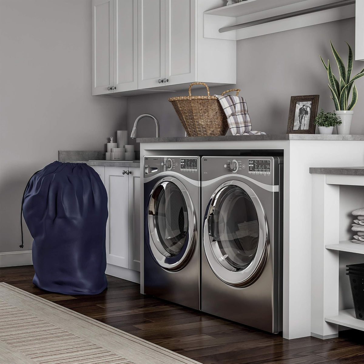 Trademark Home Heavy Duty Jumbo Sized Nylon Laundry Bag, Blue