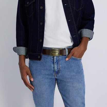 Levi's - Cinturón de mezclilla para hombre con hebilla de placa extraíble
