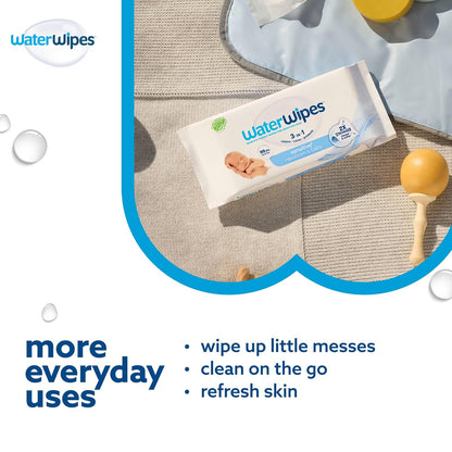 WaterWipes Toallitas biodegradables Originales para bebé, 99.9% a Base de Agua, sin Perfume e hipoalergénicas para Pieles sensibles, 60 Unidades (Paquete de 12) – El Embalaje Puede Variar