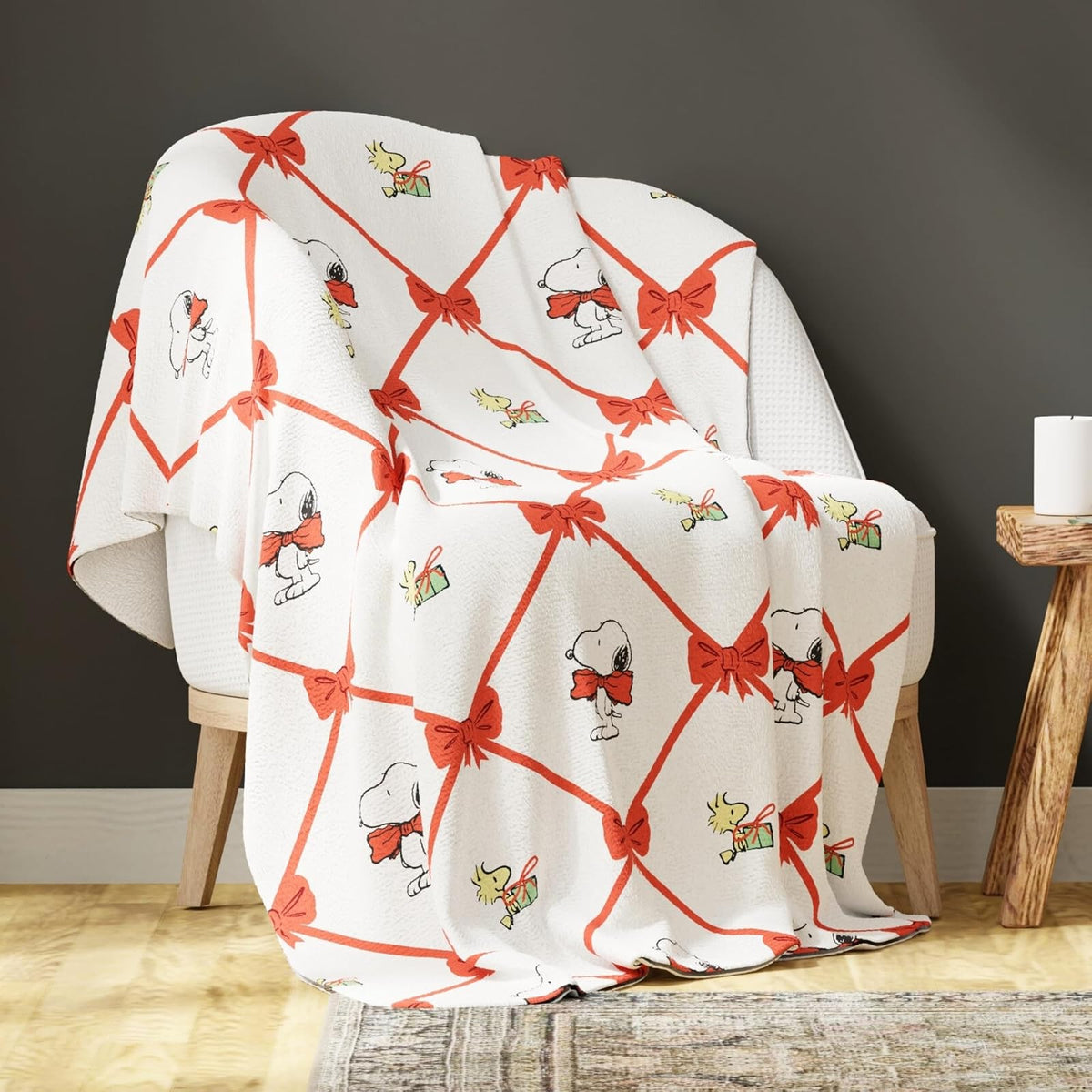 Franco Manta de Felpa Coleccionable con Personajes Licenciados - 40 in x 50 in - Cacahuetes - Snoopy Bow