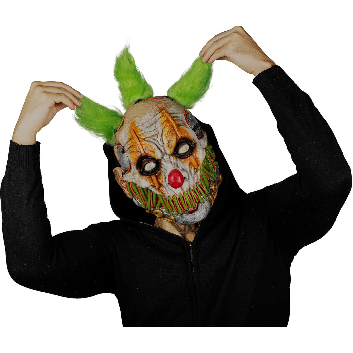 Ghoulish Productions Máscara De Látex Stiched Smile Clown, Accesorio Cosplay Green Payaso Sonriente, Disfraz Aterrador para Halloween y Fiestas Temáticas, Cosplay Ciberpunk Clown, Diseño Artesanal
