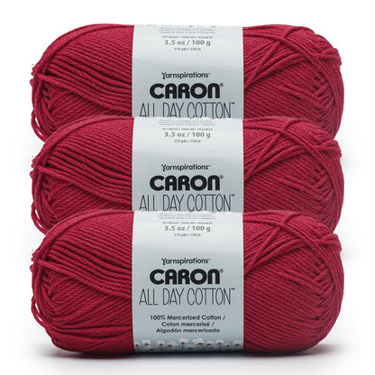 Caron All Day Cotton, Paquete de 3, 100% Algodón Mercerizado, Camisa Blanca - Borde rojo