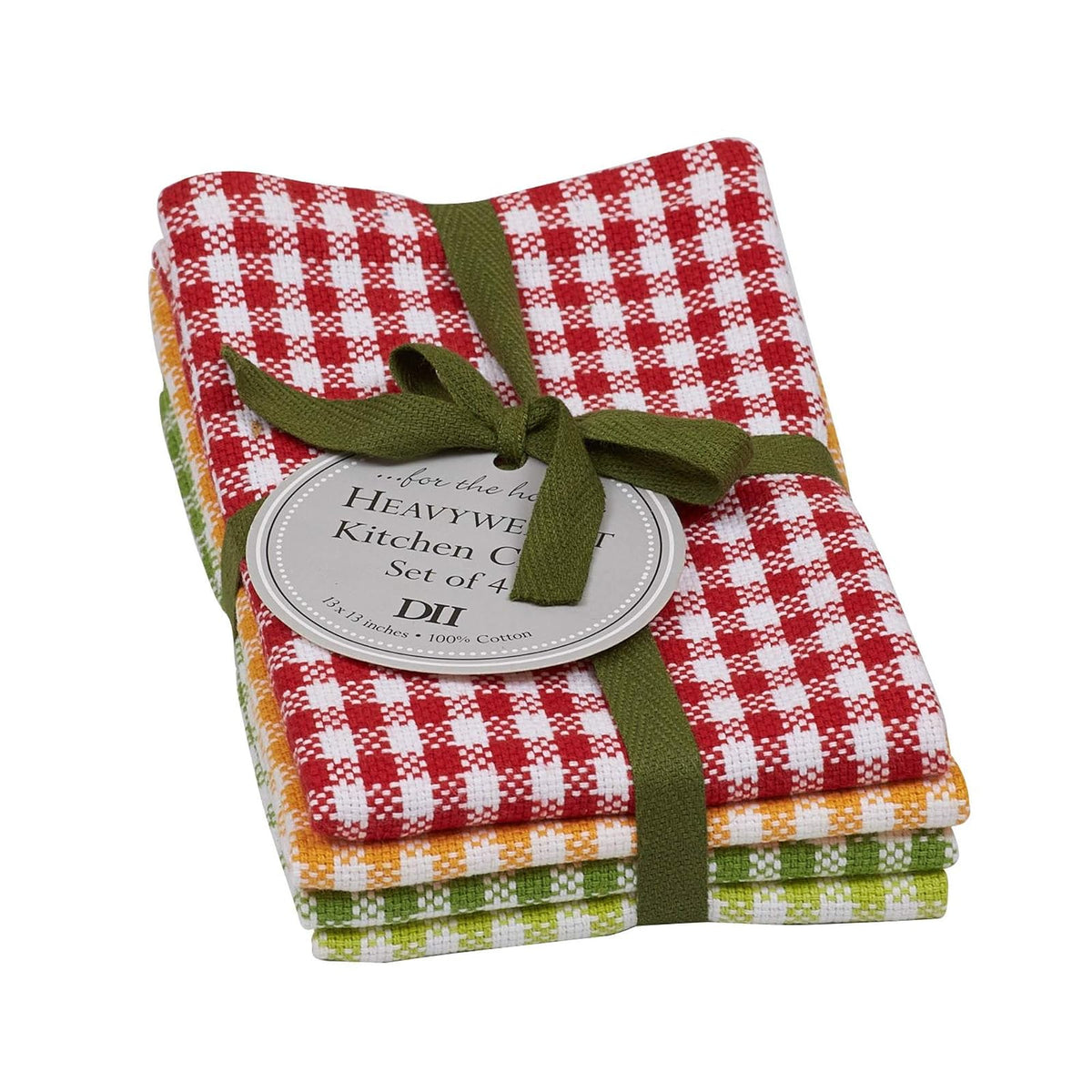 DII Colección de toallas de cocina resistentes de larga duración, juego de paños de cocina de algodón, 13 x 13 pulgadas, parche de guisante a cuadros, 4 piezas
