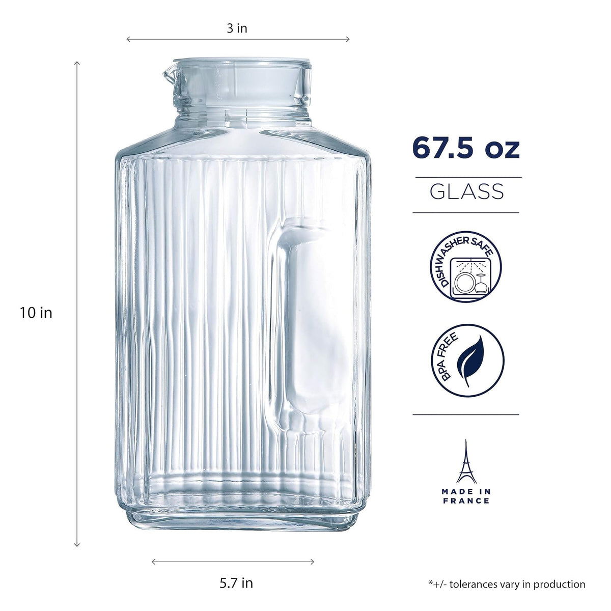 Luminarc Serie Quadro – Jarra 1.7-liter (57 1/4-Ounce), Claro/Blanco, 1